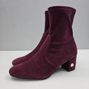 Stuart Weitzman Allshine Ankle Bootie Size 9 Wine Red Suede Sock Jewel Heel Fall